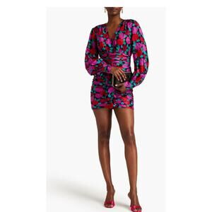 RONNY KOBO Carissa ruched floral-jacquard mini dress Pink Magenta Floral M